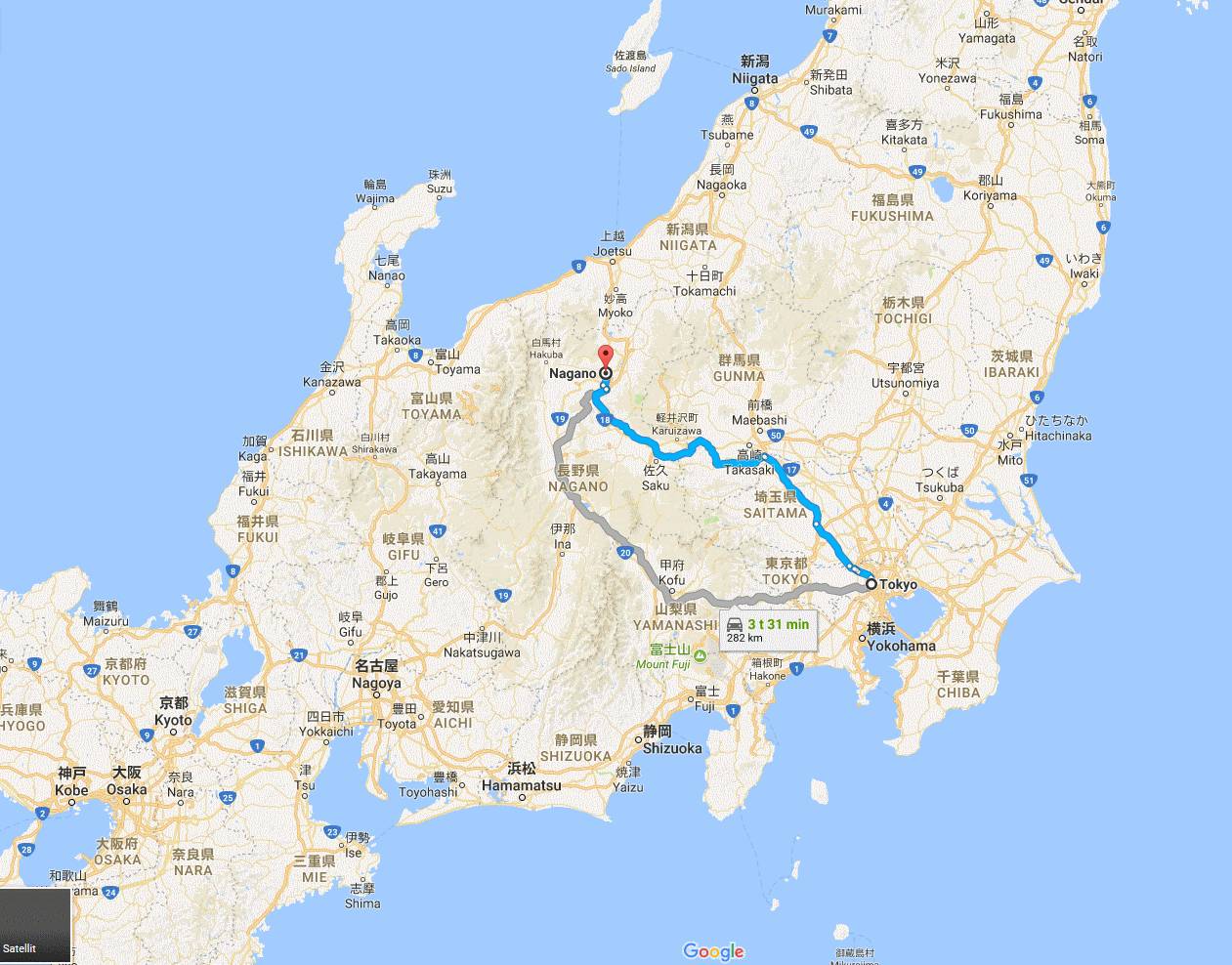 map tokyo, nagano, osaka,